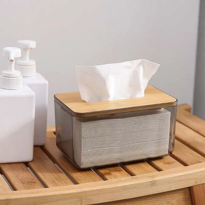 Bamboo Lid Tissue Box - Natural Moisture-Proof Storage