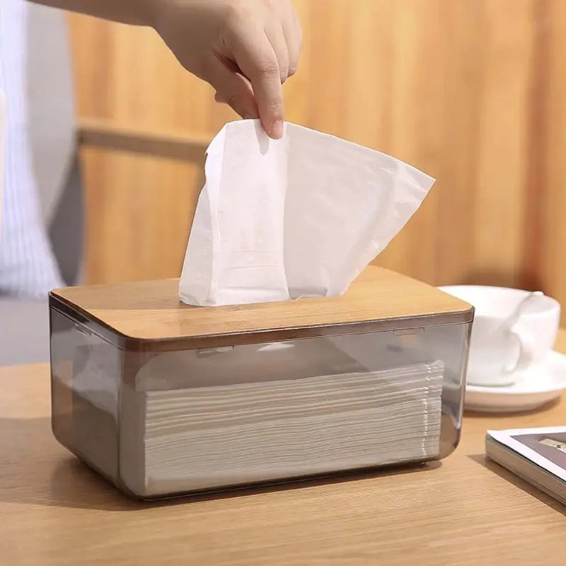 Bamboo Lid Tissue Box - Natural Moisture-Proof Storage