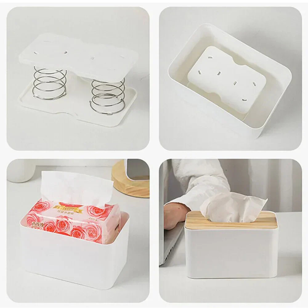 Auto Spring-Loaded Tissue Box - One-Hand Dispenser for Car & Home